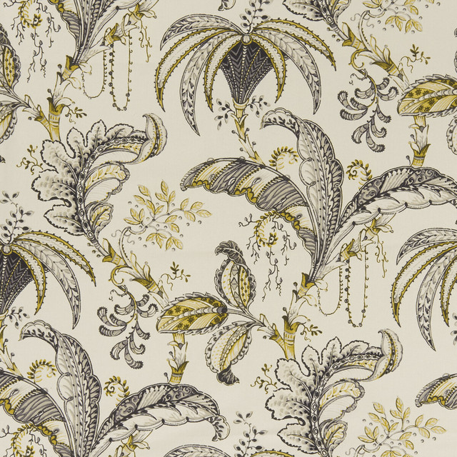 Clarke And Clarke Fabric Ophelia Charcoal/Ochre CLARKE & CLARKE EDEN COTTON - 90%;LINEN - 10% Spain MEDIUM Horizontal: 26.625 and Vertical: 24.875 54.375 - My Fabric Connection -