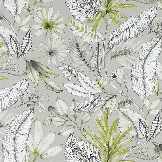 Clarke And Clarke Fabric Tropicana Smoke CLARKE & CLARKE PALMERO COTTON - 100% Spain MEDIUM Horizontal: 18 and Vertical: 22.125 54 - My Fabric Connection -