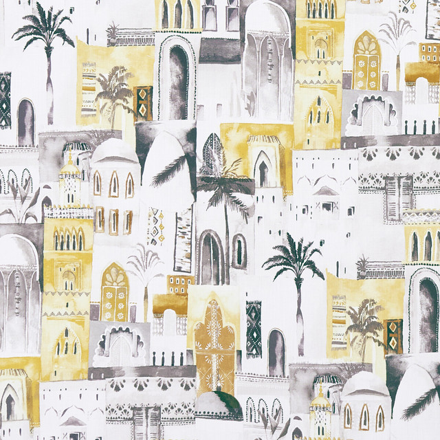 Clarke And Clarke Fabric Marrakech Charcoal/Ochre CLARKE & CLARKE PRINCE OF PERSIA COTTON - 100% India HEAVY Horizontal: 26.75 and Vertical: 24.813 53.625 - My Fabric Connection -