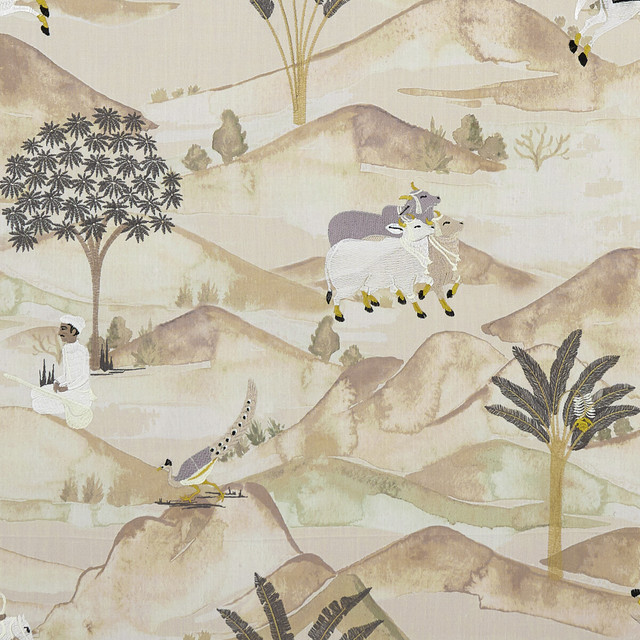 Clarke And Clarke Fabric Sahara Charcoal/Ochre CLARKE & CLARKE PRINCE OF PERSIA COTTON - 85%;VISCOSE - 15% India - Horizontal: 24.813 and Vertical: 25.813 51.625 - My Fabric Connection -