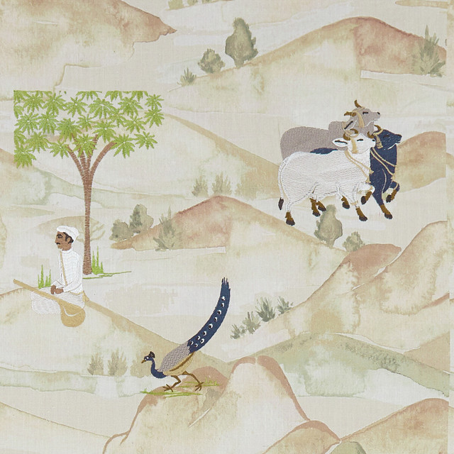 Clarke And Clarke Fabric Sahara Denim CLARKE & CLARKE PRINCE OF PERSIA COTTON - 85%;VISCOSE - 15% India - Horizontal: 24.813 and Vertical: 25.813 51.625 - My Fabric Connection -