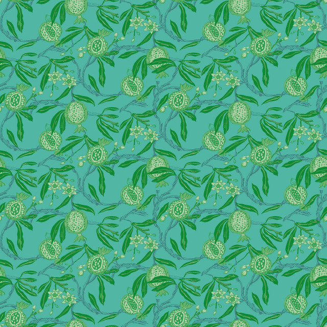 Gaston Y Daniela Wallcovering Granadas Verde/Azul GASTON LIBRERIA PAPER - 100% Spain - Horizontal: 0 and Vertical: 6.8 20.8 - My Fabric Connection -