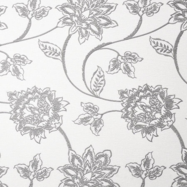 Maxwell Fabric Fiorella # 508 Chelsea Gray Color Theory-Vol.V Rocksalt 70% POLYESTER/30% COTTON NONE INDIA V-18.6"H-12.8" 54"EMB51.5 - My Fabric Connection -