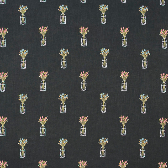 Carole Fabric Pot Of Love Noir Geranium 75% Viscose, 25% Linen India N/A Horizontal: 85 and Vertical: 9375 51 - My Fabric Connection -