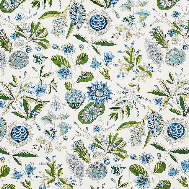 Schumacher Fabric Roca Redonda Blue & Ivory 178773 RHAPSODY IN BLUE LINEN 100% UNITED KINDGOM </p><p>Repeat: Horizontal: 13 1/2" (34CM) and Vertical: 40" (102CM) 54 - My Fabric Connection -