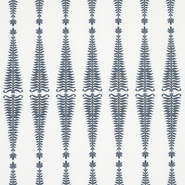 Schumacher Fabric Fern Tree Navy & White 2643882 RHAPSODY IN BLUE COTTON 80% VISCOSE 20% ITALY </p><p>Repeat: Horizontal: 3 1/2" (9CM) and Vertical: 18 2/3" (48CM) 55.125 - My Fabric Connection -