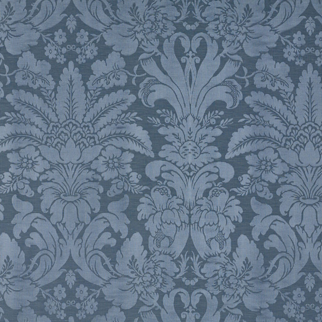 Schumacher Fabric Colette Linen/Silk Damask Indigo 69142 COUNTRY CHIC LINEN 75% SILK 25% ITALY </p><p>Repeat: Horizontal: 25 1/2" (65CM) and Vertical: 27" (69CM) 51 - My Fabric Connection -