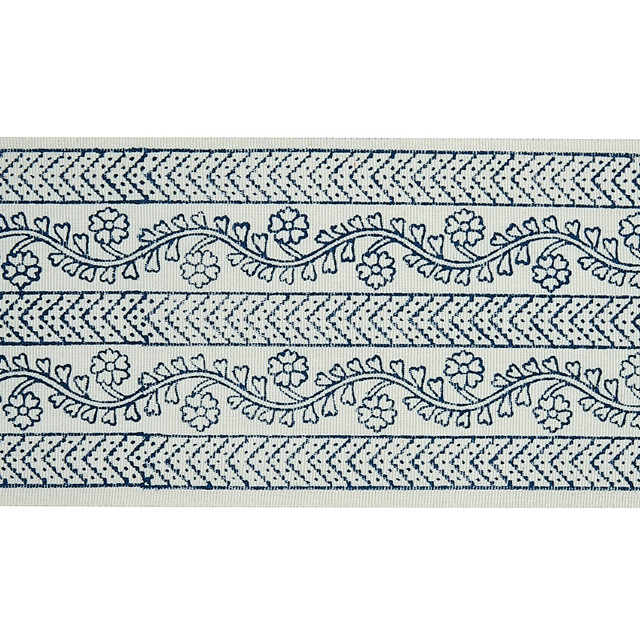 Schumacher Trim Arbela Hand Blocked Tape Indigo 78441 JACARANDA COTTON 100% INDIA </p><p>Repeat: Horizontal: 4 1/4" (11CM) and Vertical: 2" (5CM) 4.25 - My Fabric Connection -