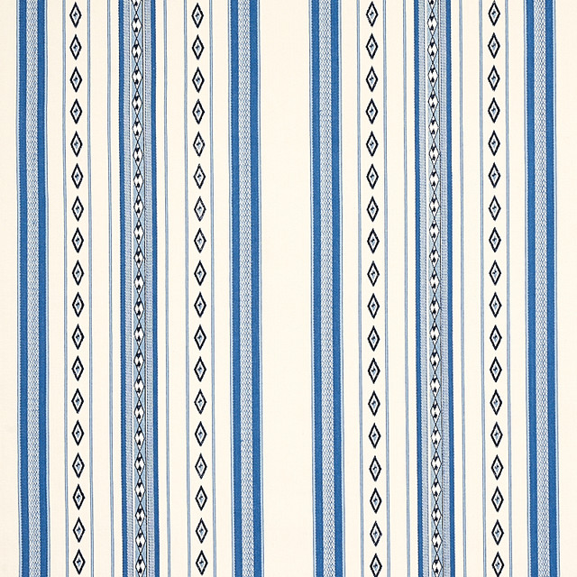 Schumacher Fabric Dakota Stripe Blue 80271 WORLD VIEW II COTTON 87% POLYESTER 13% INDIA </p><p>Repeat: Horizontal: 17 5/8" (45CM) and Vertical: 2" (5CM) 53 - My Fabric Connection -