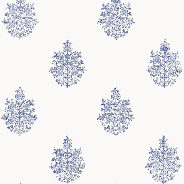 Schumacher Wallpaper Asara Flower Delft 5005321 JAIPUR / HAND BLOCK PRINTS Paper 0 INDIA </p><p>Repeat: Horizontal: and Vertical: 13 1/2" (34CM) 27 - My Fabric Connection -