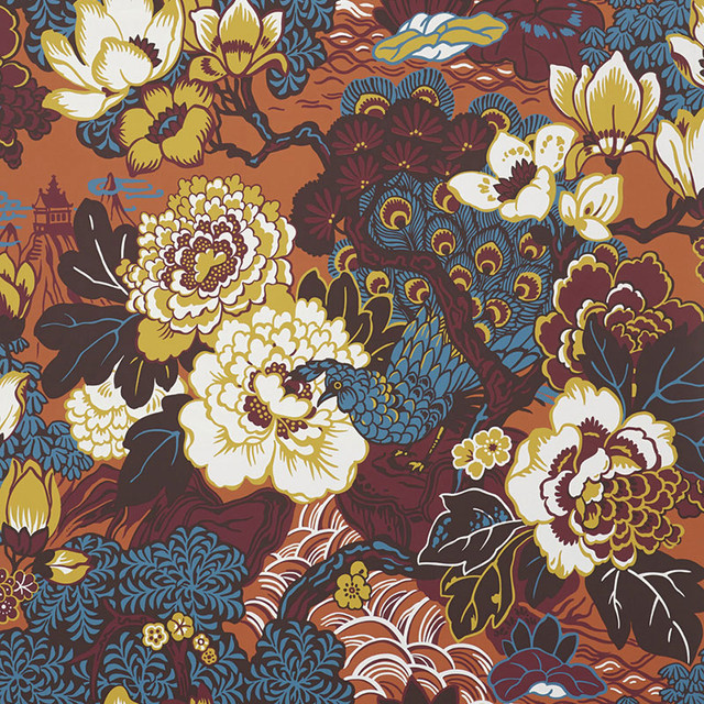 Schumacher Wallpaper Shanghai Peacock Cinnabar 5006992 PRINT HAPPY Paper 0 UNITED STATES OF AMERICA </p><p>Repeat: Horizontal: 27" (69CM) and Vertical: 25 1/4" (64CM) 27 - My Fabric Connection - Schumacher Wallpaper Shanghai Peacock Cinnabar 5006992 PRINT HAPPY Paper 0 UNITED STATES OF AMERICA </p><p>Repeat: Horizontal: 27" (69CM) and Vertical: 25 1/4" (64CM) 27 - My Fabric Connection -