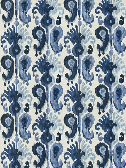 Fabricut Fabric 6939401 Flotilla Cobalt Vignettes XV 55% Linen, 45% Rayon USA see fabric sample Horizontal: 27 inches and Vertical: 25.25 inches 54 inch min (See samples) - My Fabric Connection -