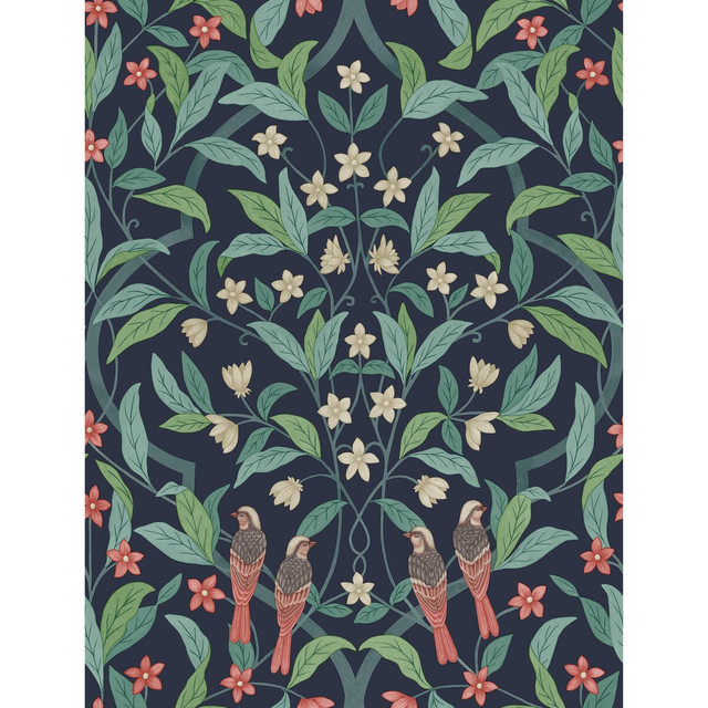 Cole & Son Wallcovering Jasmine & Serin Symphony Coral/Petrol/Ink COLE & SON SEVILLE NON WOVEN - 100% United Kingdom Horizontal: 20.5 and Vertical: 27 20.5 - My Fabric Connection -