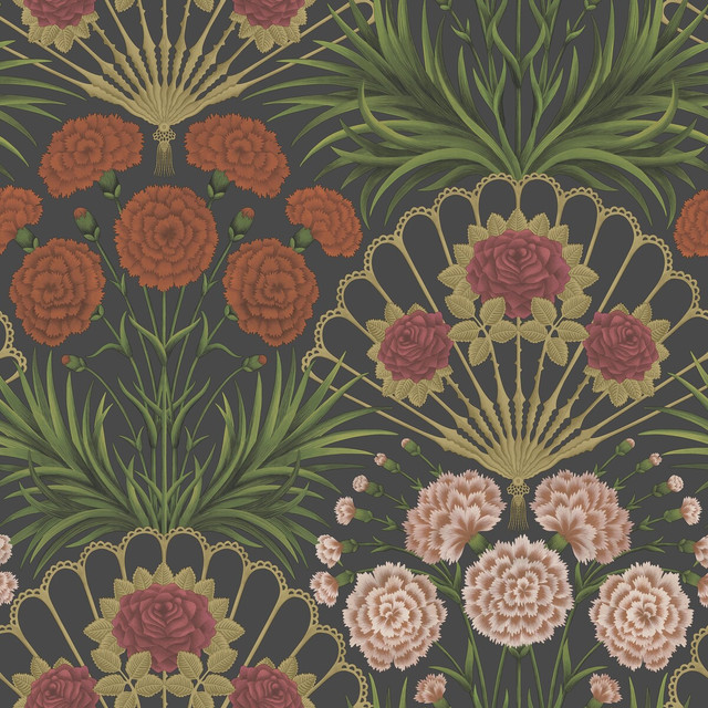 Cole & Son Wallcovering Flamenco Fan Cerise/Dk Tangerine/Gold/Blk COLE & SON SEVILLE NON WOVEN - 100% United Kingdom Horizontal: 27 and Vertical: 27 27 - My Fabric Connection -