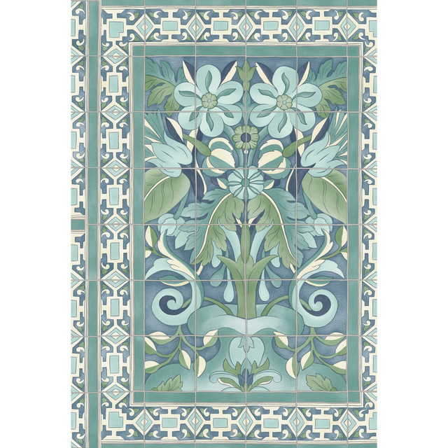 Cole & Son Wallcovering Triana Teal & Dark Teal On Denim COLE & SON SEVILLE NON WOVEN - 100% United Kingdom Horizontal: 20.5 and Vertical: 30 20.5 - My Fabric Connection -