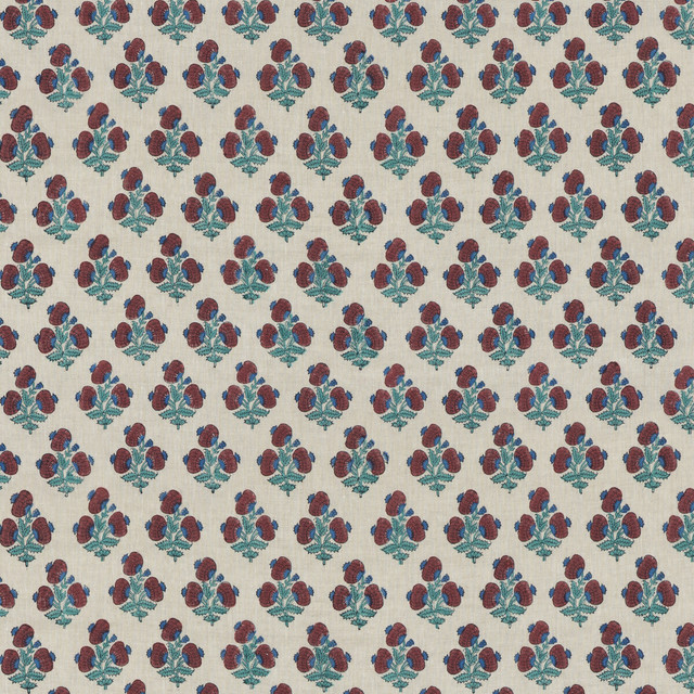 G P & J Baker Fabric Jaipur Poppy Red/Blue PORTOBELLO LINEN - 100% India Horizontal: 3.349 and Vertical: 5.91 53.584 - My Fabric Connection -