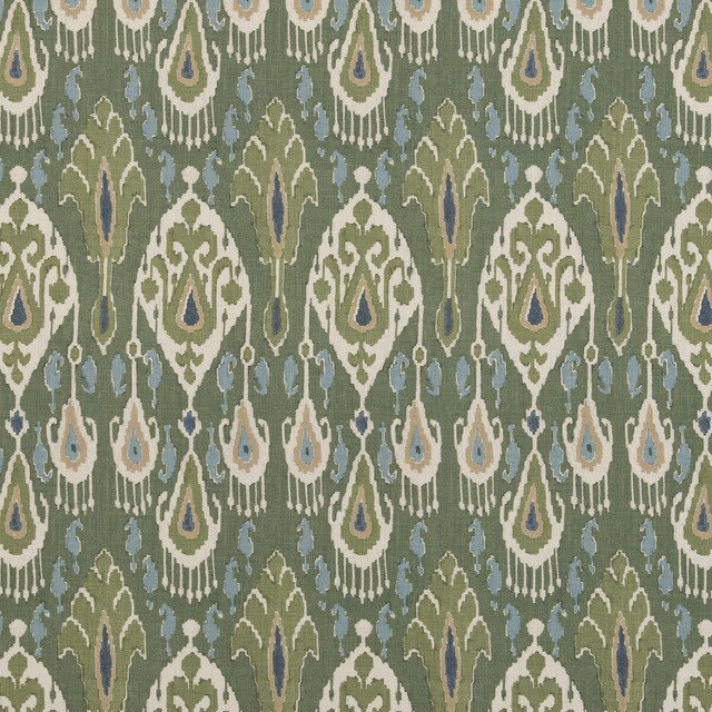 G P & J Baker Fabric Ikat Bokhara Linen Emerald CASPIAN LINEN - 100% Thailand Horizontal: 10.441 and Vertical: 27.58 52.402 - My Fabric Connection -