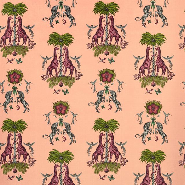 Clarke And Clarke Fabric Creatura Velvet Pink WILDERIE BY EMMA J SHIPLEY FOR C&C POLYESTER - 100% Spain HEAVY Horizontal: 27 and Vertical: 34.34 55 - My Fabric Connection -