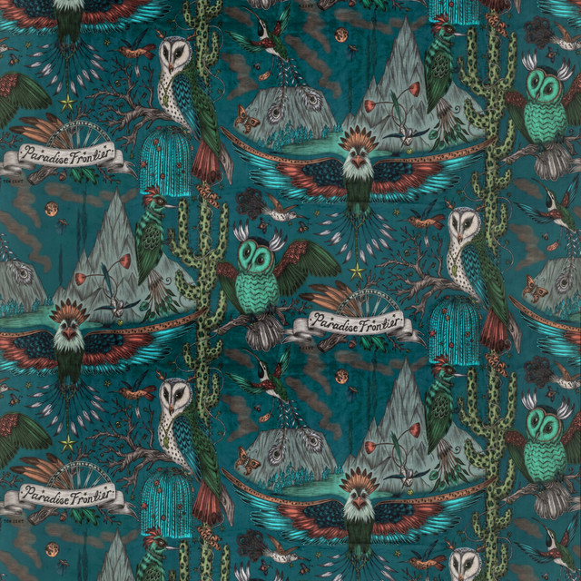 Clarke And Clarke Fabric Frontier Velvet Teal WILDERIE BY EMMA J SHIPLEY FOR C&C POLYESTER - 100% Spain HEAVY Horizontal: 54 and Vertical: 29.1 55 - My Fabric Connection -