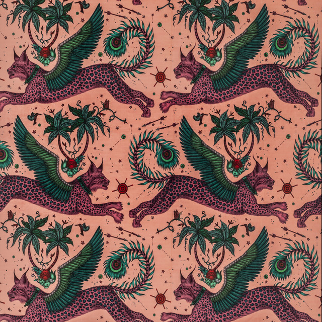Clarke And Clarke Fabric Lynx Velvet Coral WILDERIE BY EMMA J SHIPLEY FOR C&C POLYESTER - 100% Spain HEAVY Horizontal: 27 and Vertical: 34.1 55 - My Fabric Connection -