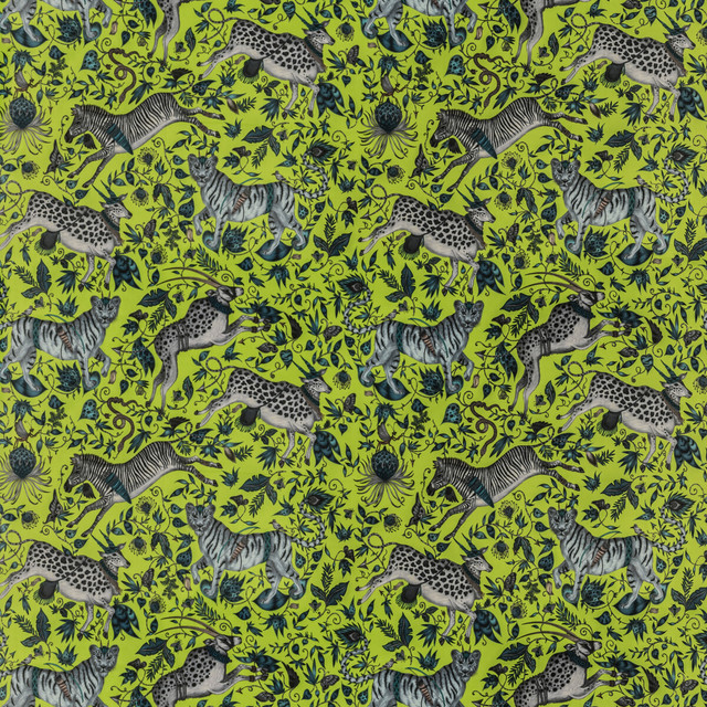 Clarke And Clarke Fabric Protea Velvet Lime WILDERIE BY EMMA J SHIPLEY FOR C&C POLYESTER - 100% Spain HEAVY Horizontal: 27 and Vertical: 25.36 55 - My Fabric Connection -