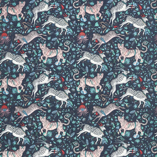 Clarke And Clarke Fabric Protea Velvet Navy WILDERIE BY EMMA J SHIPLEY FOR C&C POLYESTER - 100% Spain HEAVY Horizontal: 27 and Vertical: 25.36 55 - My Fabric Connection -