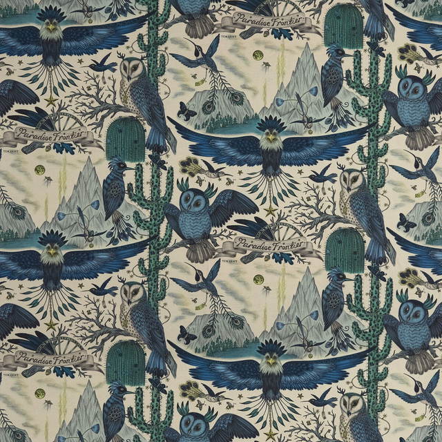 Clarke And Clarke Fabric Frontier Linen Blue WILDERIE BY EMMA J SHIPLEY FOR C&C COTTON - 60%;LINEN - 40% Spain HEAVY Horizontal: 54 and Vertical: 29.1 54 - My Fabric Connection -