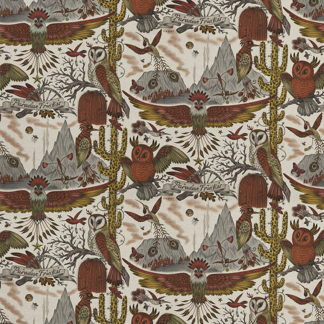 Clarke And Clarke Fabric Frontier Linen Gold WILDERIE BY EMMA J SHIPLEY FOR C&C COTTON - 60%;LINEN - 40% Spain HEAVY Horizontal: 54 and Vertical: 29.1 54 - My Fabric Connection -