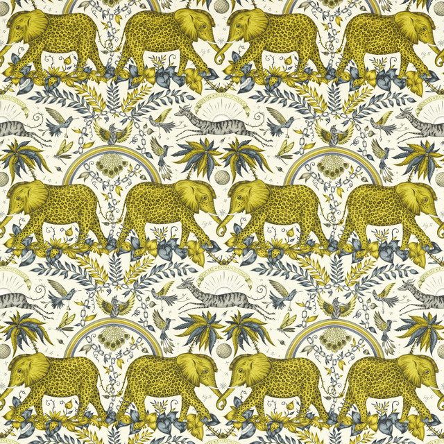Clarke And Clarke Fabric Zambezi Linen Gold WILDERIE BY EMMA J SHIPLEY FOR C&C COTTON - 60%;LINEN - 40% Spain HEAVY Horizontal: 27 and Vertical: 21.62 54 - My Fabric Connection -