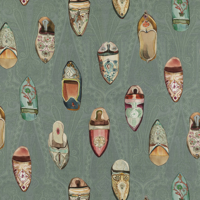 Mulberry Fabric Babouches Teal MULBERRY LONG WEEKEND LINEN - 100% Austria Horizontal: 57.918 and Vertical: 34.672 57.918 - My Fabric Connection -