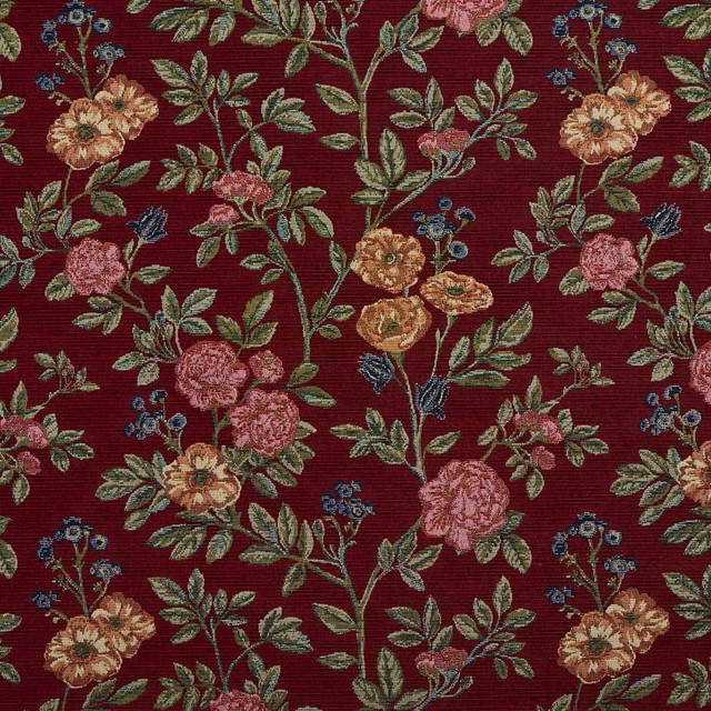 Charlotte Fabric D2059 Merlot Bouquet Tapestry Classics II 70% Polyester, 30% Cotton Asia Exceeds 30,000 Wyzenbeek Rubs (Heavy Duty) </p><p>Repeat: Horizontal: 14" x Vertical: 14" 54 Inches - My Fabric Connection -