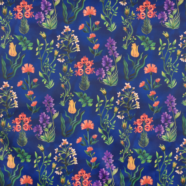 Greenhouse Fabric S4031 Deep Blue 90% Cotton, 10% Linen Pakistan 12,000 double rubs </p><p>Repeat: 13.5" H, 25.25" V 54" - My Fabric Connection -