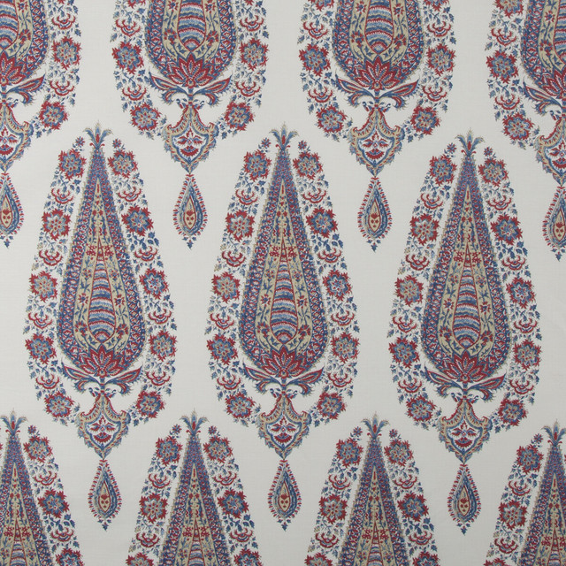 Brunschwig & Fils Fabric Komal Paisley Madder/Blue Fabric LINEN - 62%;COTTON - 28%;NYLON - 10% Thailand </p><p>Repeat: H: 13, V: 40 52 - My Fabric Connection -