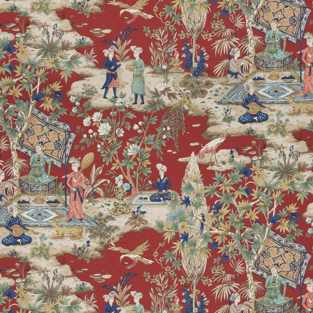 Brunschwig & Fils Fabric Lodi Garden Print Red Fabric COTTON - 100% France HEAVY </p><p>Repeat: H: 26.792, V: 27.974 53.584 - My Fabric Connection -