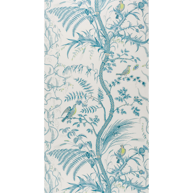 Brunschwig & Fils Wallcovering Bird And Thistle Aqua Wallcovering PAPER - 100% United States </p><p>Repeat: H: 27, V: 36 27 - My Fabric Connection -