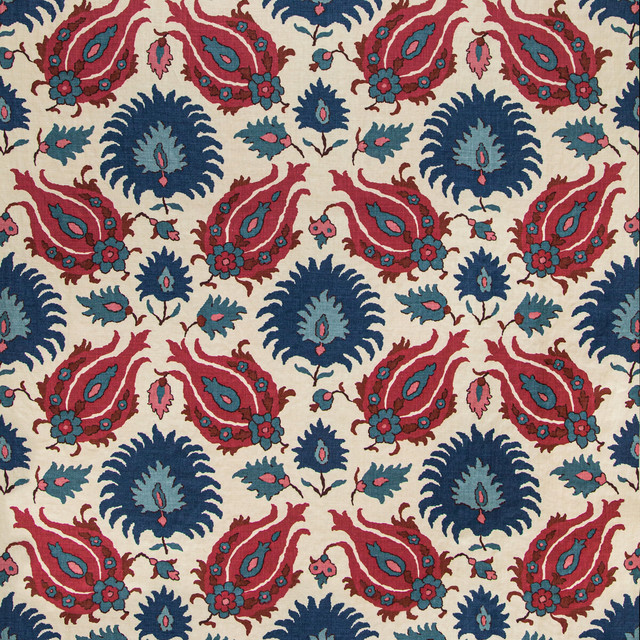 Brunschwig & Fils Fabric Kashmiri Linen Print Navy/Berry Fabric LINEN - 100% France LIGHT </p><p>Repeat: H: 26.77, V: 28.35 53.54 - My Fabric Connection -