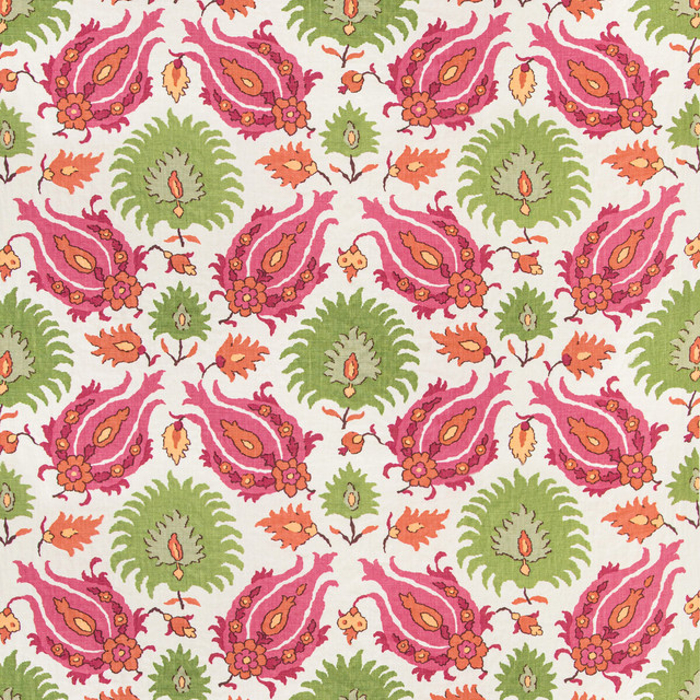 Brunschwig & Fils Fabric Kashmiri Linen Print Pink/Green Fabric LINEN - 100% France LIGHT </p><p>Repeat: H: 26.77, V: 28.35 53.54 - My Fabric Connection -