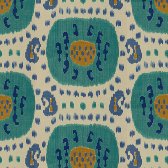 Brunschwig & Fils Fabric Samarkand Cotton And Linen Print Aqua/Blue Fabric COTTON - 52%;LINEN - 48% United States </p><p>Repeat: H: 30, V: 19.25 48 - My Fabric Connection -