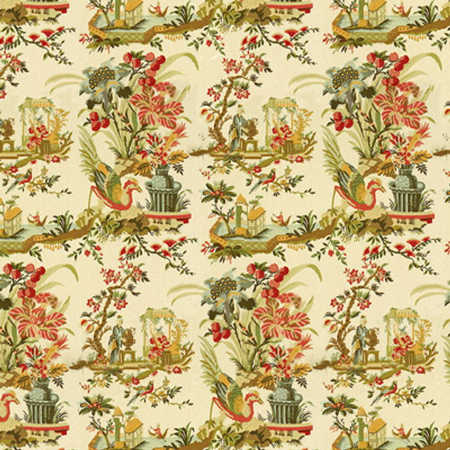 Brunschwig & Fils Fabric Le Lac Linen Print Teal And Melon On Cream Fabric LINEN - 100% United States </p><p>Repeat: H: 49, V: 81 49 - My Fabric Connection -