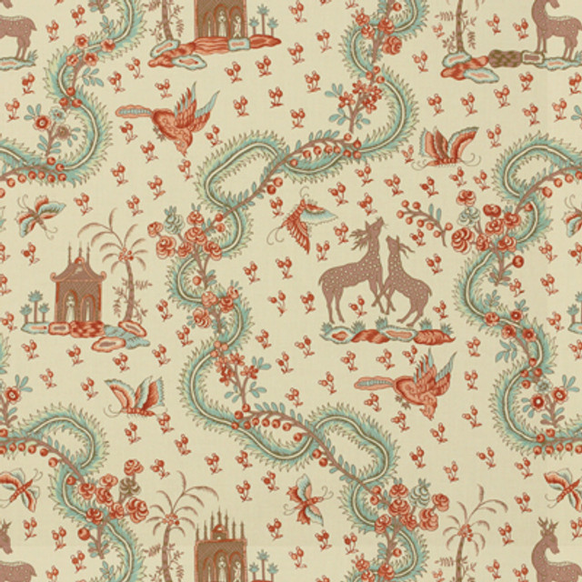 Brunschwig & Fils Fabric Pondichery Turquoise Fabric COTTON - 100% France </p><p>Repeat: H: 16.5, V: 16 48.5 - My Fabric Connection -