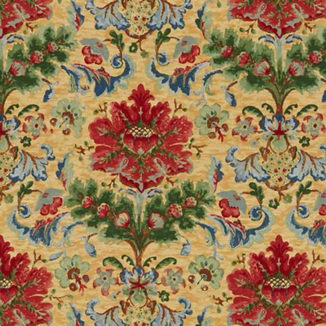 Brunschwig & Fils Fabric Windsor Damask Cotton & Linen Print Red On Topaz Fabric LINEN - 60%;COTTON - 20%;MODAL - 20% Thailand </p><p>Repeat: H: 26.25, V: 29 52 - My Fabric Connection -