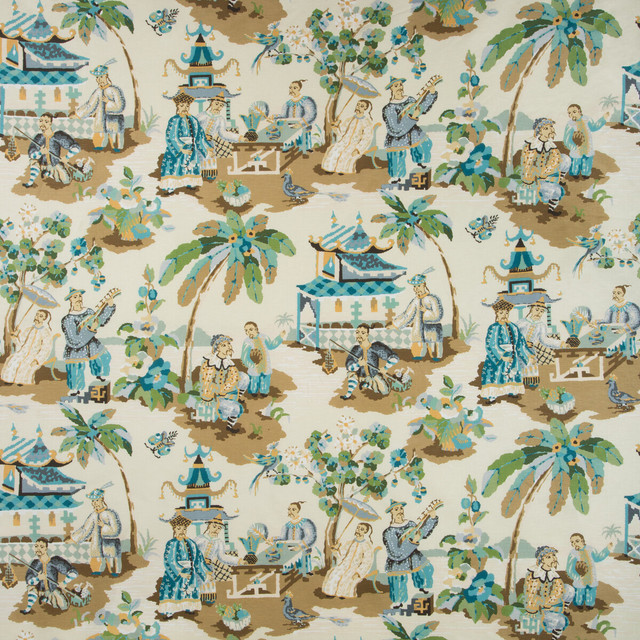 Brunschwig & Fils Fabric Xian Linen & Cotton Print Seafoam/Sand Fabric LINEN - 59%;COTTON - 41% France MEDIUM </p><p>Repeat: H: 54, V: 36 54.5 - My Fabric Connection -