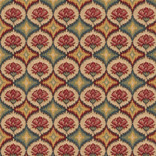 Brunschwig & Fils Fabric Fabienne Woven Tapestry Red Blue Fabric COTTON - 95%;POLYESTER - 5% France </p><p>Repeat: H: 3.75, V: 4 59 - My Fabric Connection -