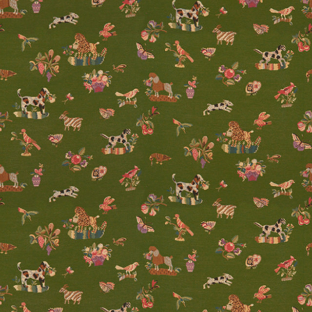 Brunschwig & Fils Fabric Animalitos Woven Tapestry Patio Green Fabric COTTON - 100% France </p><p>Repeat: H: 53.5, V: 29 57 - My Fabric Connection -
