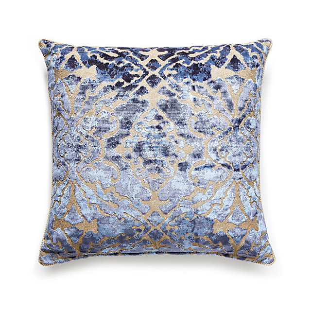 Scalamandre
 Pillow Palazzo Velvet Indigo Pillow 49% VISCOSE / 38% COTTON / 13% METALLIC INDIA </p><p>Repeat: H: , V: - My Fabric Connection -