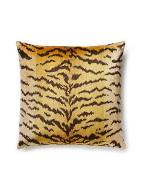 Scalamandre Pillows Tigre | Silk Pillow 22 X 22 - Ivory, Gold & Black SCTIGRPILL0001 60% SILK / 27% COTTON / 13% POLYESTER U.S.A. Horizontal: and Vertical: 0 - My Fabric Connection -