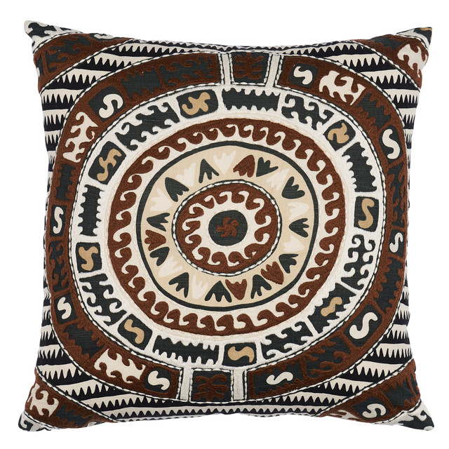 Schumacher Pillow Corfu 20" Black Neutral Pillow Primitive Beauty 45% Linen, 35% Cotton 20 - My Fabric Connection -