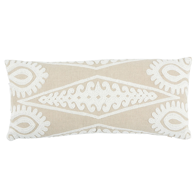 Schumacher Pillow Seema Embroidery Natural Pillow East Meets West 80% Linen, 20% Viscose 12 - My Fabric Connection - Schumacher Pillow Seema Embroidery Natural Pillow East Meets West 80% Linen, 20% Viscose 12 - My Fabric Connection -