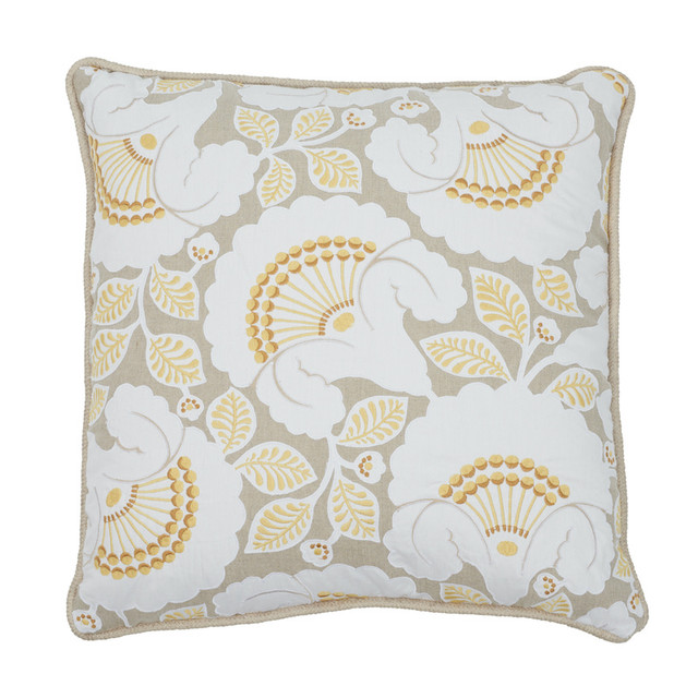 Schumacher Pillow Jackie Applique 20" Natural Pillow Wallflowers 70% Linen, 20% Cotton 20 - My Fabric Connection -