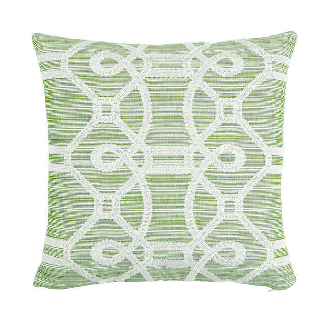 Schumacher Pillow Ziz Embroidery 18" Green & White Pillow HAPPY TOGETHER II 77% Cotton, 23% Polyester 18 - My Fabric Connection -